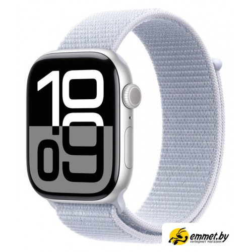 Умные часы Apple Watch Series 10 46 мм (алюминиевый корпус, серебристый/голубой,