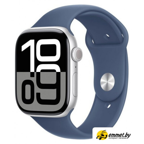 Умные часы Apple Watch Series 10 46 мм (алюминиевый корпус, серебристый/синий, сп