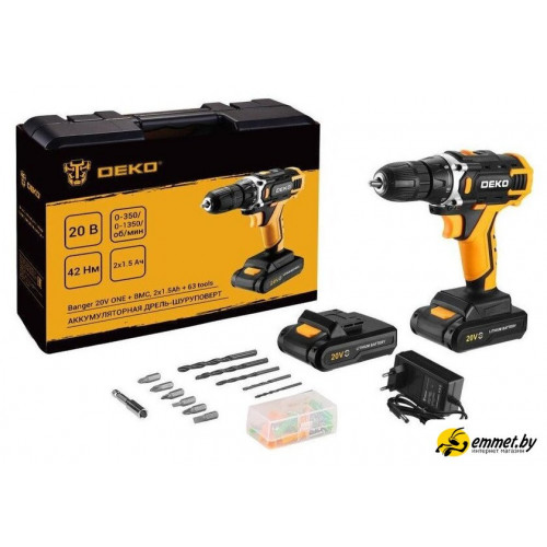 Дрель-шуруповерт Deko Banger 20V ONE + Set 63 083-1043 (с 2-мя АКБ, кейс)