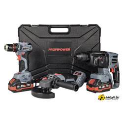 Наборы электроинструментов Profipower ProfiSet-3E18 E0247 (шуруповерт, перфоратор, болгарка, 2 АКБ, ке