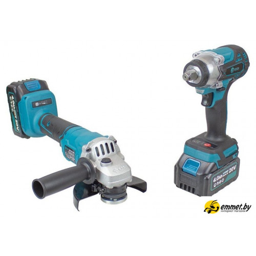 Наборы электроинструментов Edon AAW-20/300BL + AAG-20/125BL (гайковерт, болгарка, 2 АКБ, кейс)