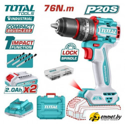 Ударная дрель-шуруповерт Total TIDLI20768 (с 2-мя АКБ, кейс)