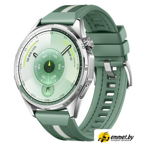 Умные часы Huawei Watch GT 6 46 мм (серебристый, с зеленым плетеным ремешком, межд