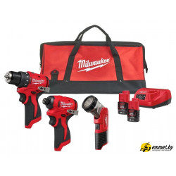 Наборы электроинструментов Milwaukee M12 BLPP3A-202B 4933499694 (шуруповерт, винтоверт, фонарь, 2 АКБ