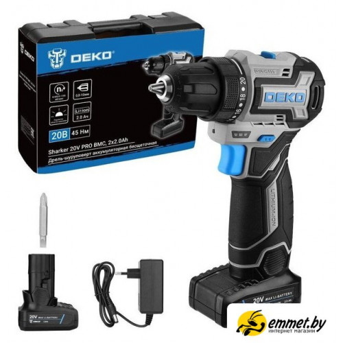Дрель-шуруповерт Deko Sharker 20V PRO 084-1035 (с 2-мя АКБ, кейс)