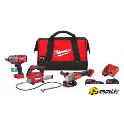 Наборы электроинструментов Milwaukee 4933498576 (гайковерт, болгарка, смазочный пистолет, 3 АКБ, сумк