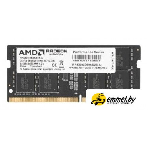Оперативная память AMD Radeon R7 32GB DDR4 SODIMM PC4-21300 R7432G2606S2S-U