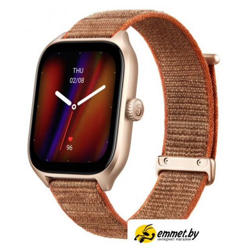 Умные часы Amazfit GTS 4 (золотистый, с коричневым нейлоновым ремешком)