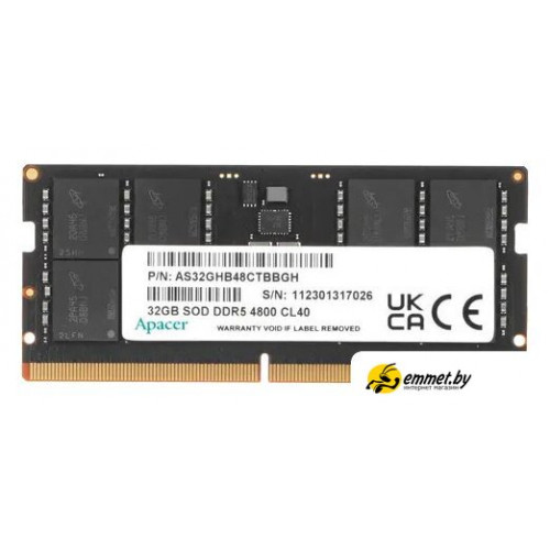 Оперативная память Apacer 32ГБ DDR5 SODIMM 4800 МГц AS32GHB48CTBBGH