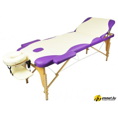 Массажный стол Atlas Sport 70 см складной 3-с деревянный (кремово-фиолетовый)